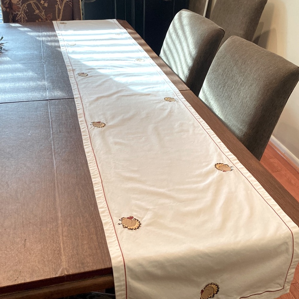 Thanksgiving Table Runner with Embroidered Turkeys